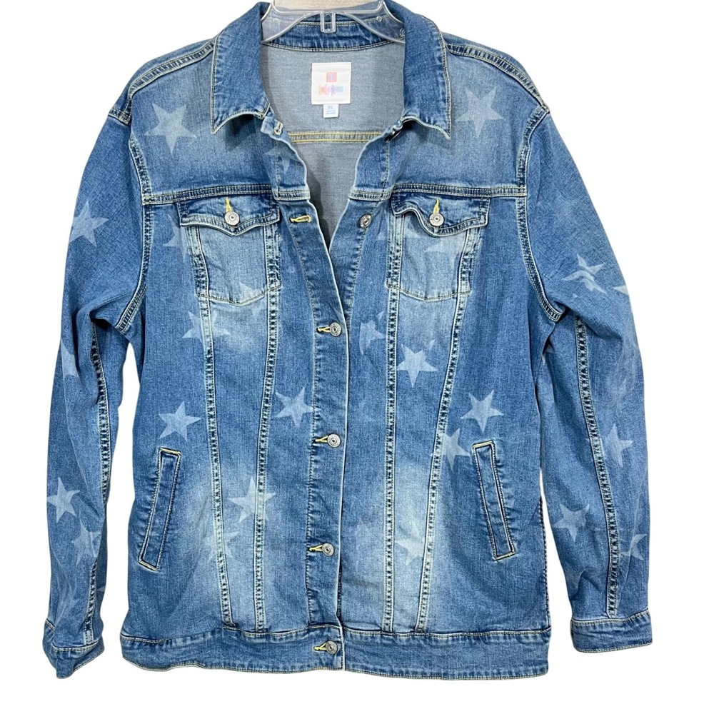 Lularoe Jaxon Denim Stretch Denim All Over Star Print Jacket Size‎ XL